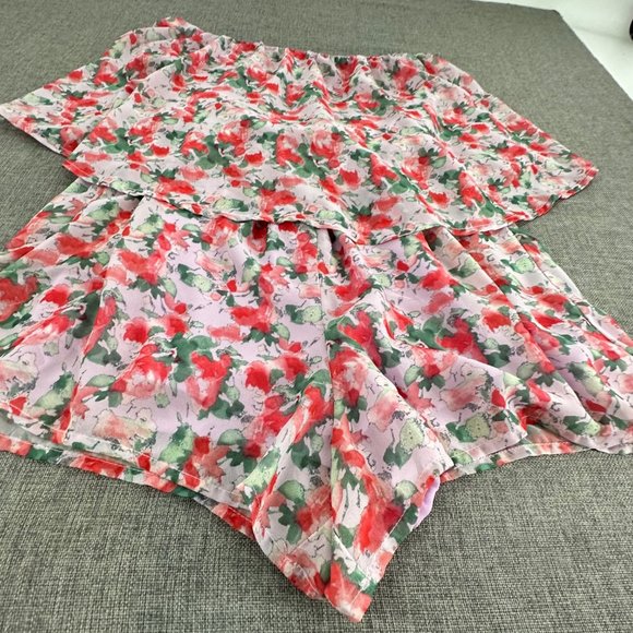 Harper Wren Cute Floral Romper Small Strapless Lined Light Lavender Red Green - Picture 2 of 16